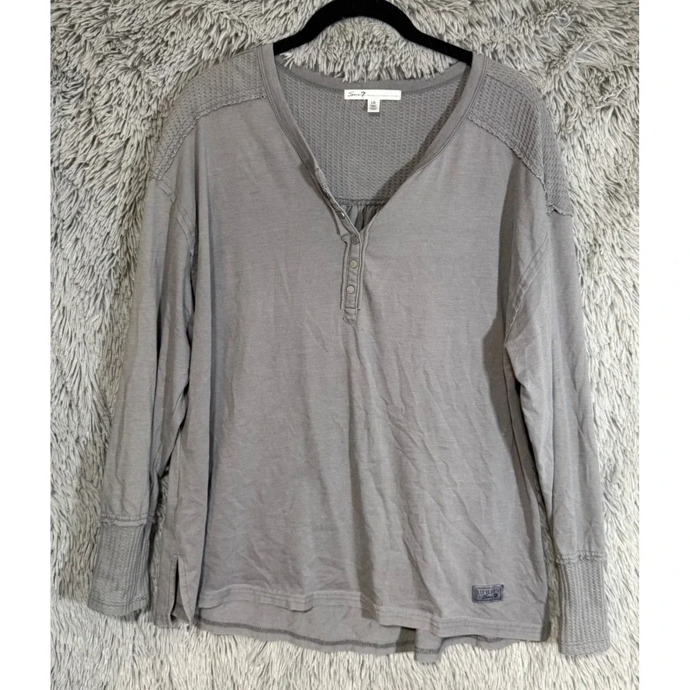 Seven7 Premium Quality Brand Gray Long Sleeve Henley Waffle Knit Top L/G - Picture 1 of 2